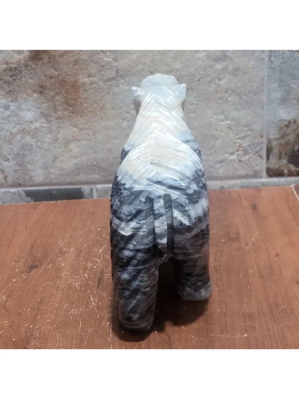 Large Hand Carved Stone Bear Sculpture Roaring Marble Onyx Heavy Figurine